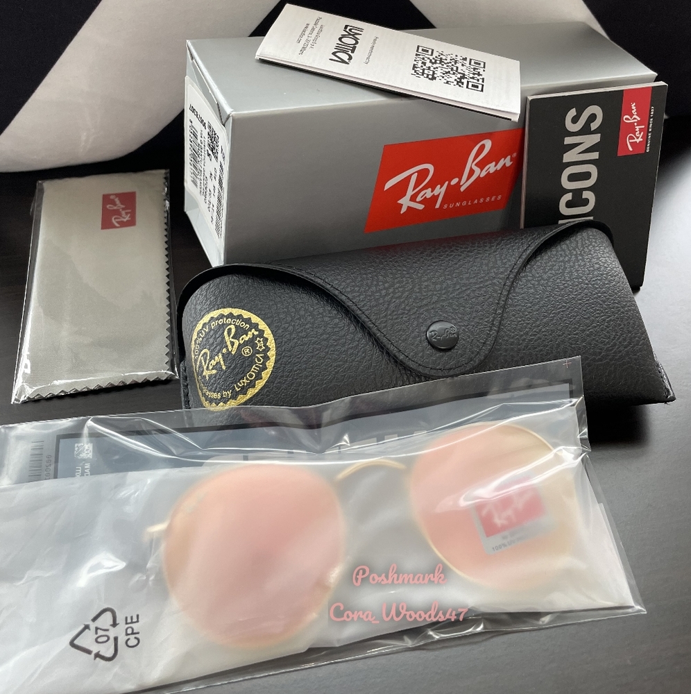 Ray Ban Round Metal Pink Flash Lenses RB3447 Gold Frame Unisex New - Picture 11 of 16